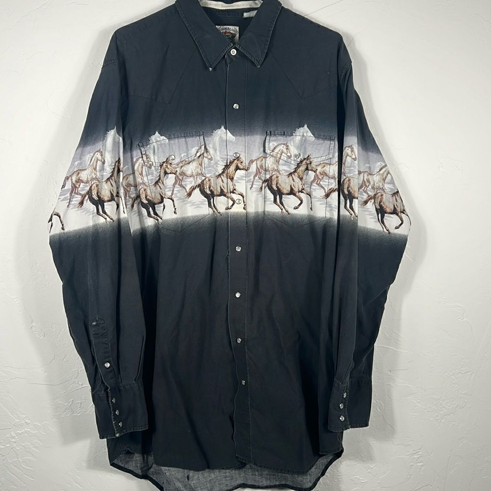 🔥🔥 Vintage CUMBERLAND OUTFITTERS Western Cowboy “Horses” Pearl Snap Shirt 2XLT